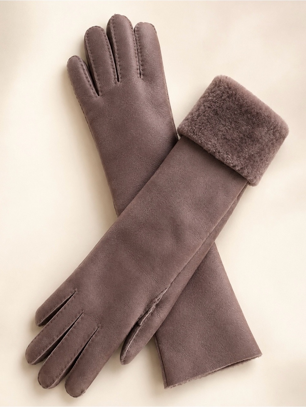 Restelli Milano Long Genuine Shearling Gloves Mauve Size 7 Made in Italy Size 7